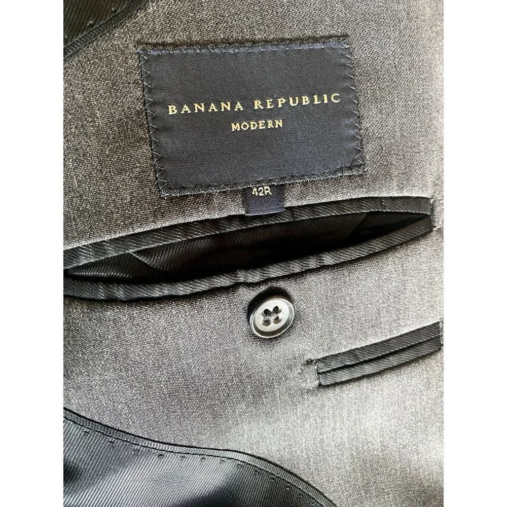 Banana Republic Mens 42R 100% Wool Three Button‎ Gray Sport Coat Jacket